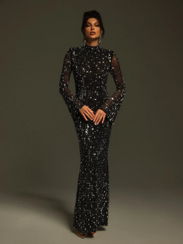Robe Natalja en maille cristal à manches longues